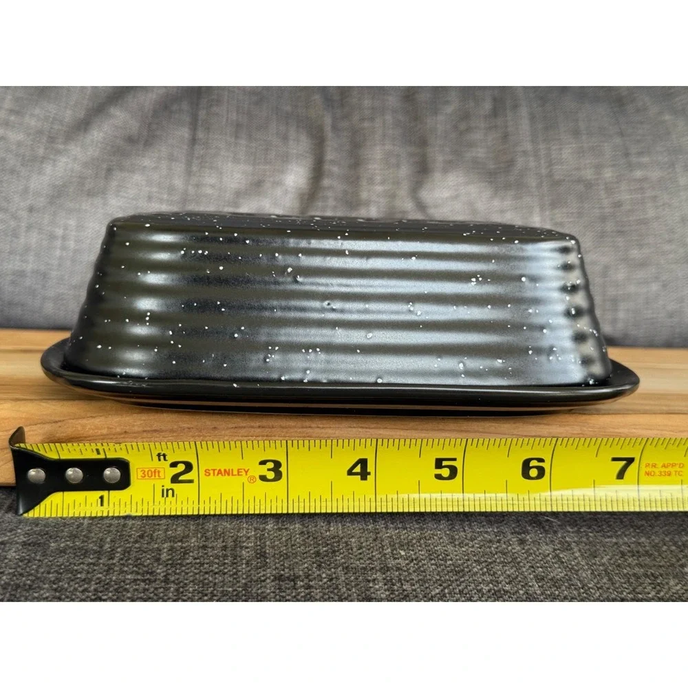 Pottery People Ceramic Butter Dish, Black Speckle, Spread